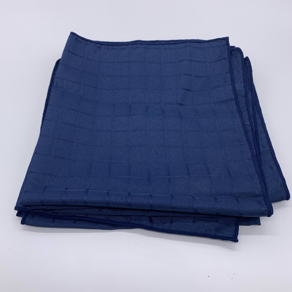 Set Of 4 Vintage Navy Blue Dinner Napkins With Checkers Pattern Satin Square 17”